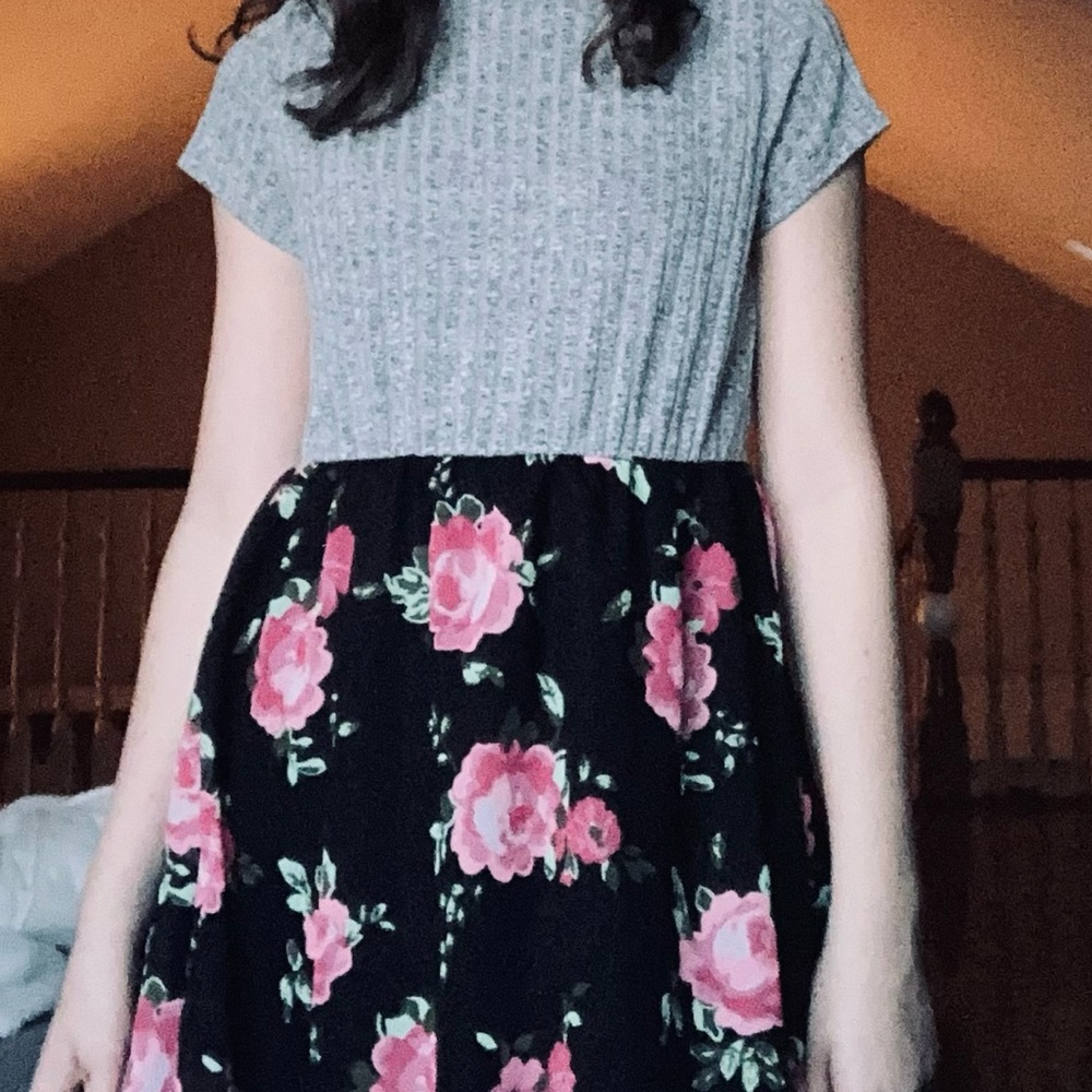 I am selling a gray black pink flower dress!